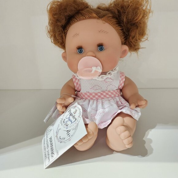 Nines d'Onil Doll Curly Pony Tail White and Pink Dress - Picture 2 of 2